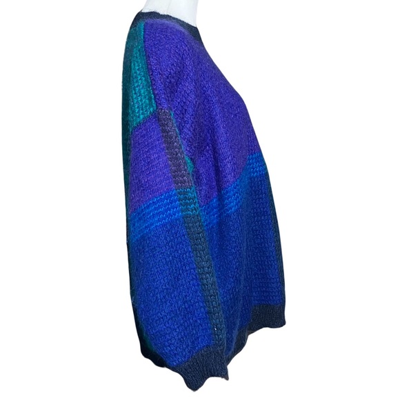 Vintage 90s Blue Purple Wool Blend Cosby Sweater L/XL Eclectic Grandpa Funky - Picture 5 of 11